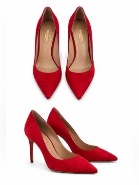 Aquazzura Red Suede Pointed Toe Pumps